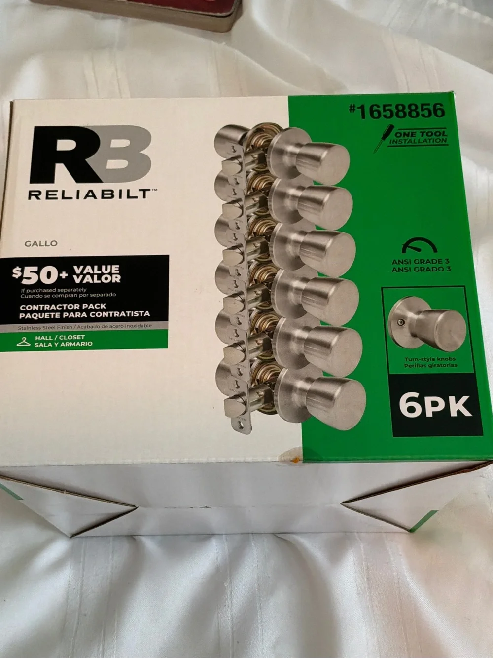 Reliabilt RB 6-Pack Satin Nickel Door Knob Set